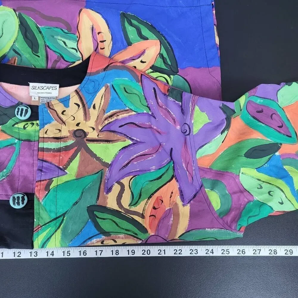 Vintage Silkscapes Womens Handpainted Jacket Multicolor Large Art to Wear Floral - Picture 5 of 6